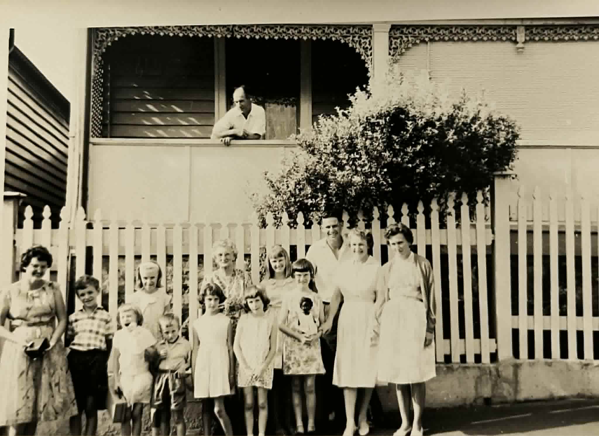 family photo at the front of the house